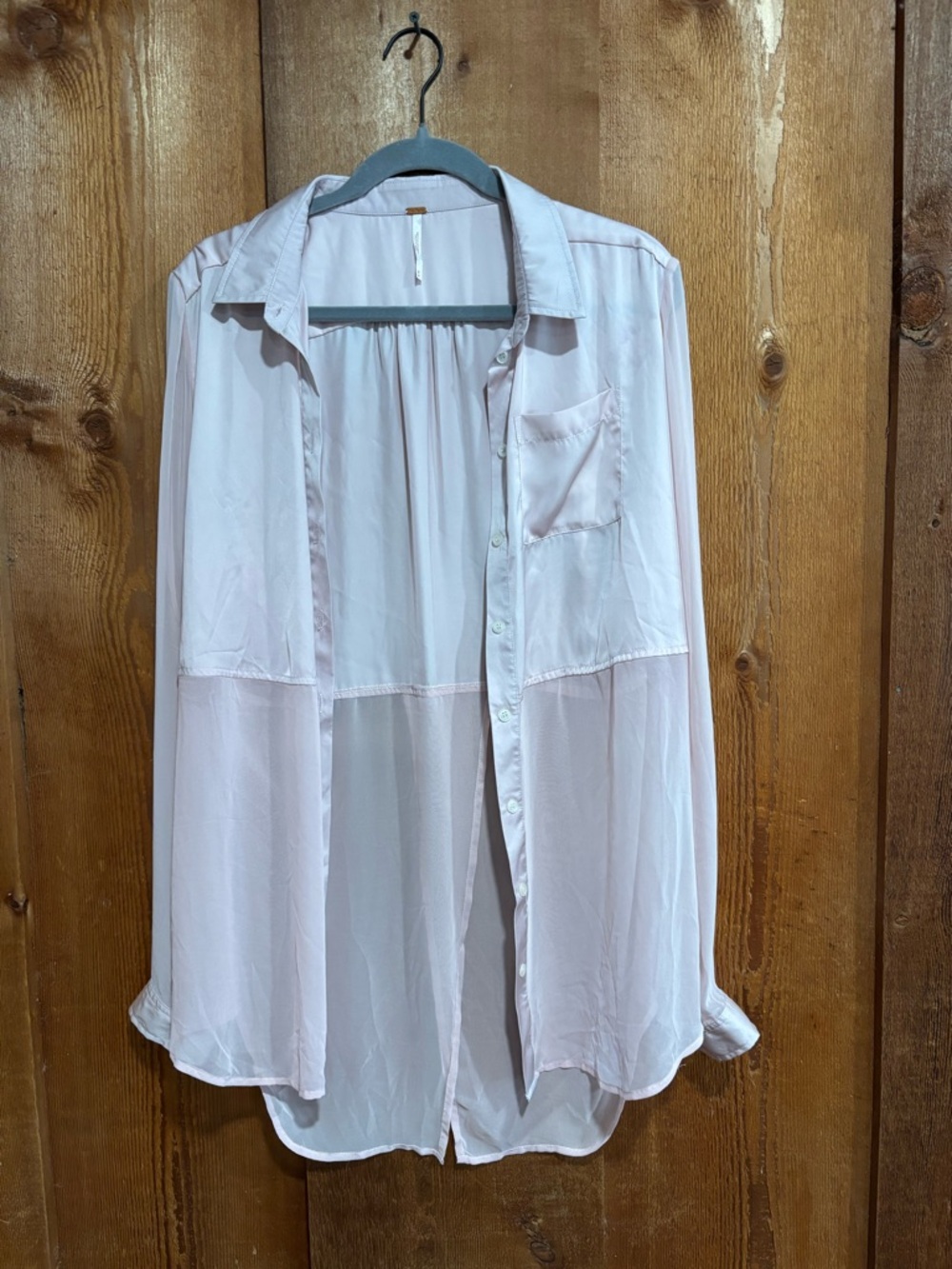 Free People Blush Pink Semi-Sheer Button-Down Blouse Layering